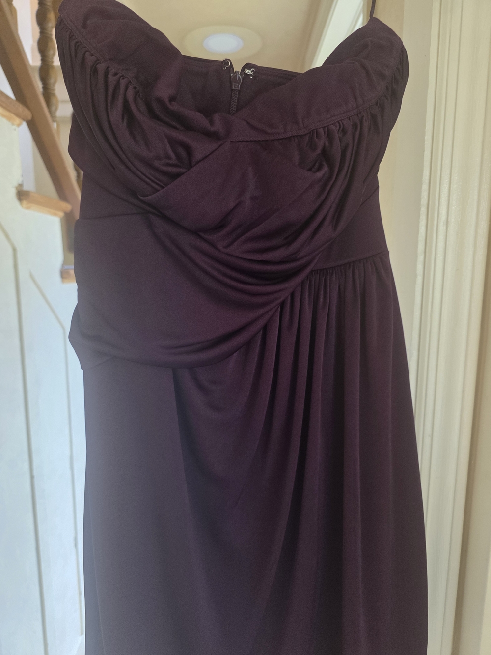 Express Strapless Ruched Mini Dress in Plum